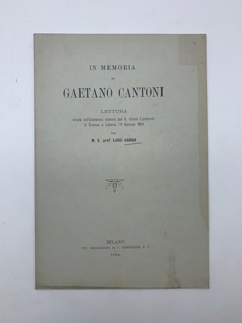 In memoria di Gaetano Cantoni