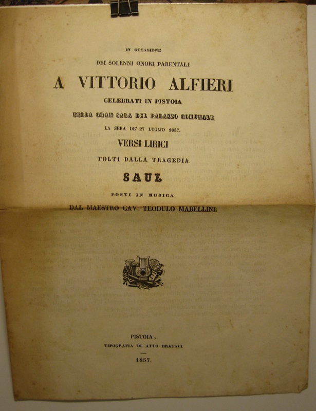 In occasione dei solenni onori parentali a Vittorio Alfieri celebrati …