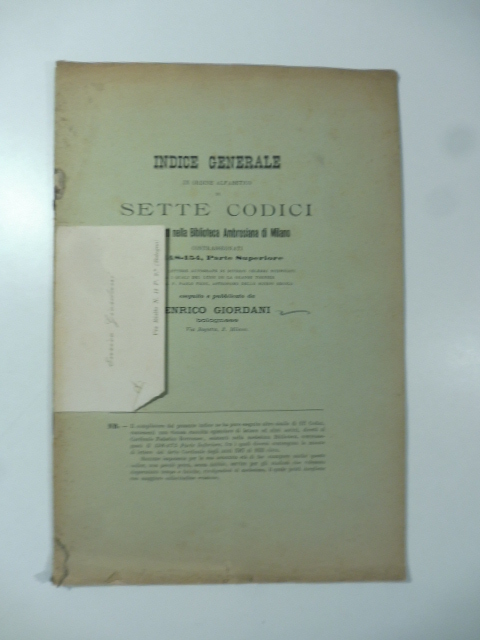 Indice generale in ordine alfabetico di sette codici esistenti nella …