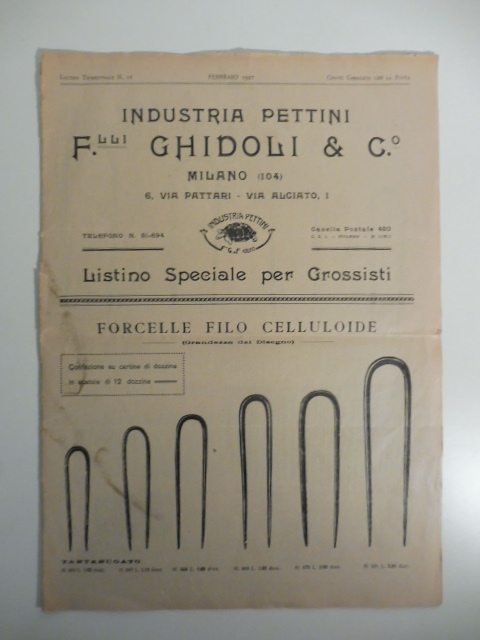 Industria pettini F.lli Ghidoli, Milano. Listino speciale per grossisti + …