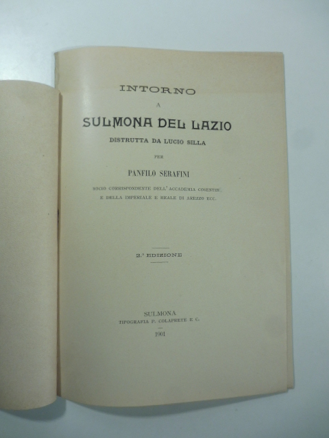Intorno a Sulmona del Lazio distrutta da Lucio Silla. Seconda …
