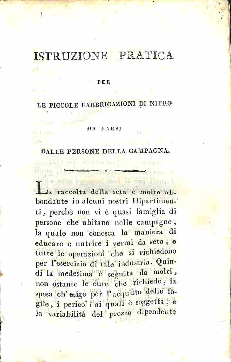 Istruzione pratica per le piccole fabbricazioni di nitro da farsi …