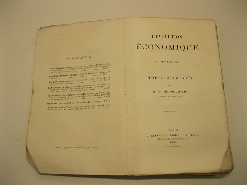 L'evolution e'conomique du dix-neuvieme siecle. The'orie du progre's