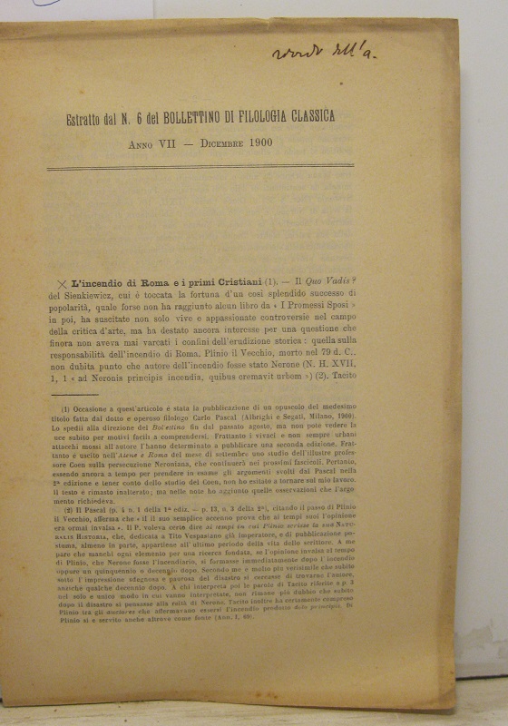 L'incendio di Roma e i primi Cristiani. Estratto dal n. …
