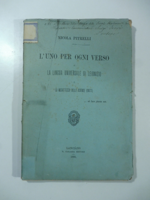 L'uno per ogni verso o la lingua universale di Leibnizio …