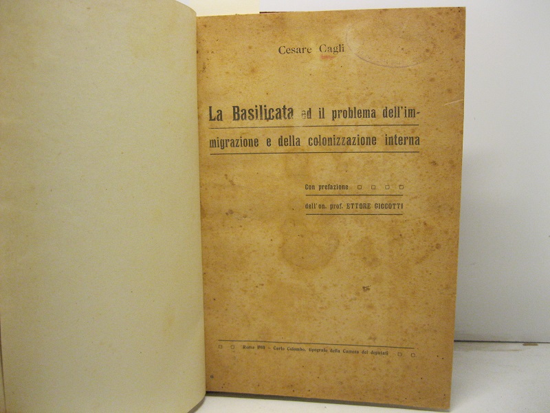 La Basilicata ed il problema dell'immigrazione e della colonizzazione interna. …