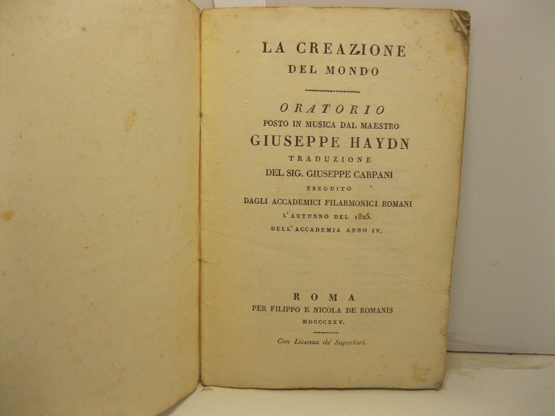 La creazione del mondo. Oratorio posto in musica dal Maestro …