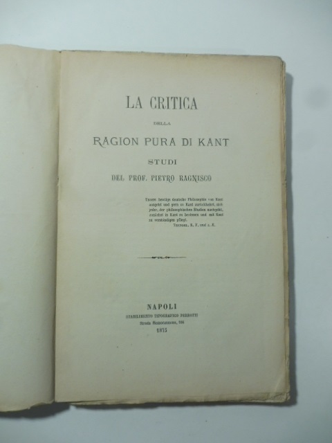 La critica della Ragion pura di Kant. Studi