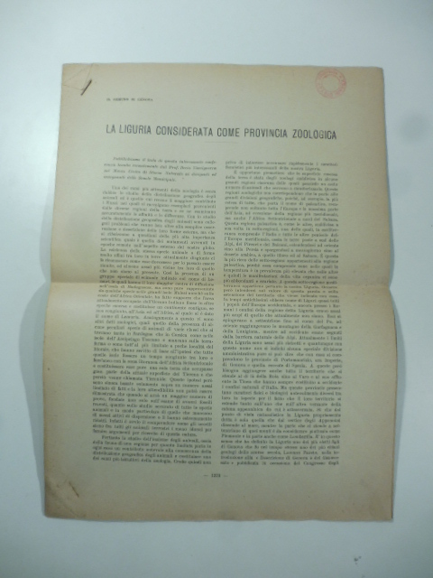 La Liguria considerata come provincia zoologica