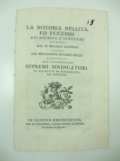 La notoria nullita' ed eccesso dei decreti e sentenze ottenute …