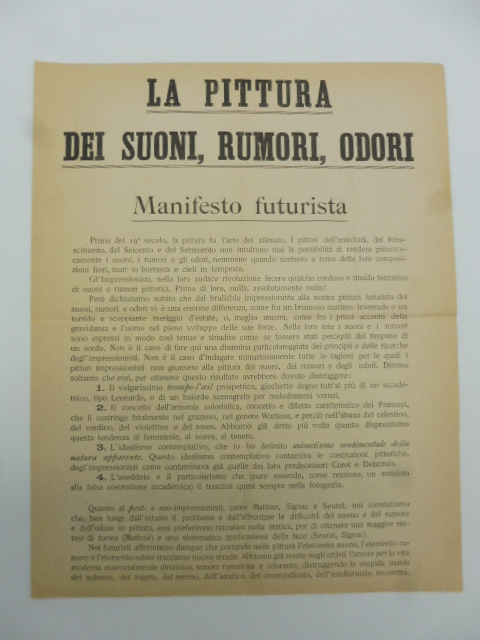 La pittura dei suoni, rumori, odori. Manifesto futurista