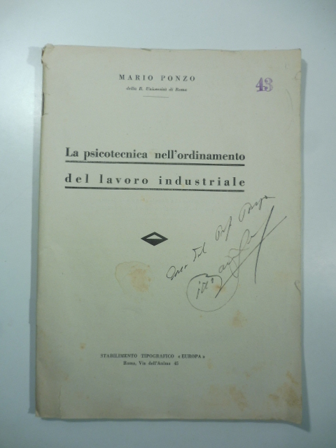 La psicotecnica nell'ordinamento del lavoro industriale