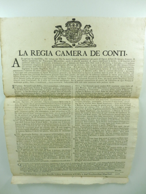 La Regia Camera de Conti. Da ognuno sia manifesto che …
