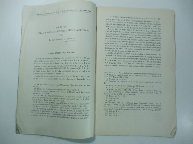 La rovina delle societa' elleniche a tipo spartano