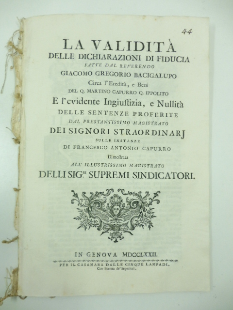 La validita' delle dichiarazioni di fiducia fatte dal reverendo Giacomo …