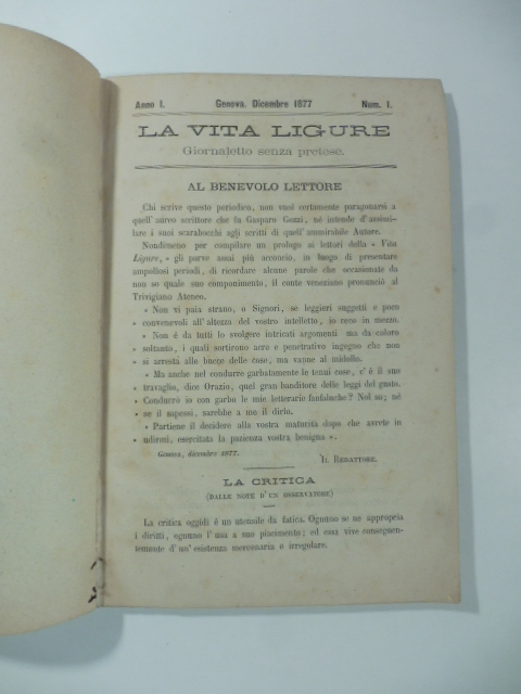 La vita ligure. Giornaletto senza pretese, anno I, 12 numeri. …