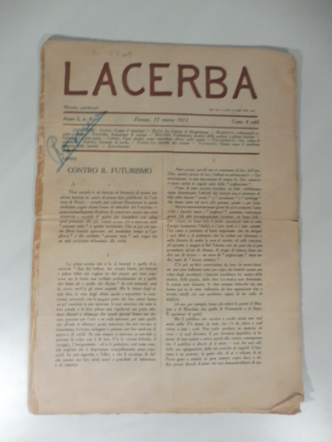 Lacerba. Periodico quindicinale. Anno I, n. 6. Firenze 15 marzo …
