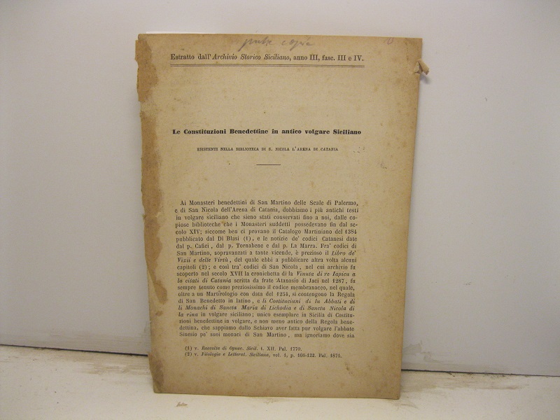 Le costituzioni benedettine in antico volgare siciliano esistenti nella Biblioteca …