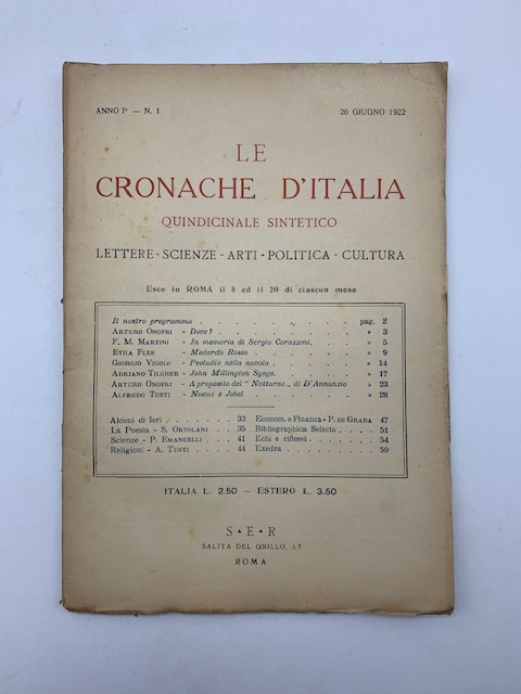 Le Cronache d'Italia, anno I, n. 1, 20 giugno 1922