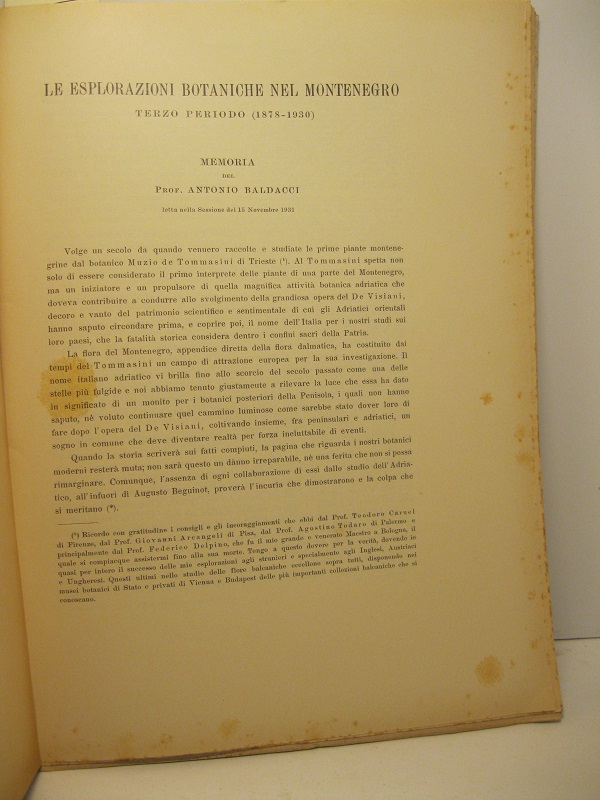 Le esplorazioni botaniche nel Montenegro. Terzo periodo (1878-1930). Memoria letta …