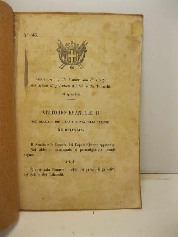 Legge colla quale e' approvata la tariffa dei prezzi di …