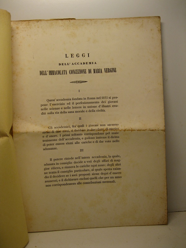 Leggi dell'Accademia dell'Immacolata Concezione di Maria Vergine