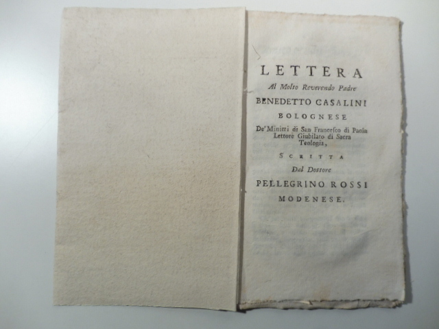 Lettera al molto reverendo padre Benedetto Casalini bolognese de' Minimi …