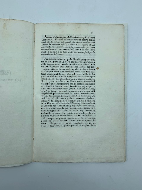 Lettera.concernente la natura di lino anzi che di cotone dei …