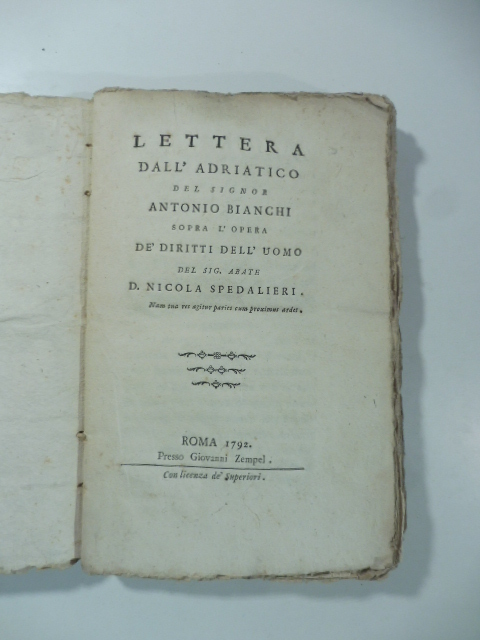 Lettera dall'Adriatico del Signor Antonio Bianchi sopra l'opera de' Diritti …