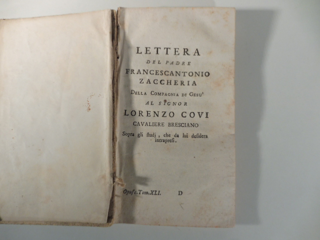 Lettera del padre Francescantonio Zaccheria della compagnia di Gesu' al …