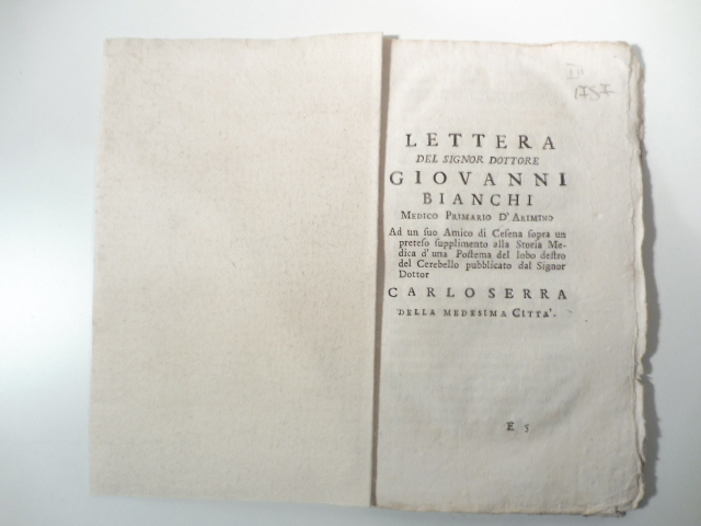 Lettera del signor dottore Giovanni Bianchi medico primario d'Arimino ad …