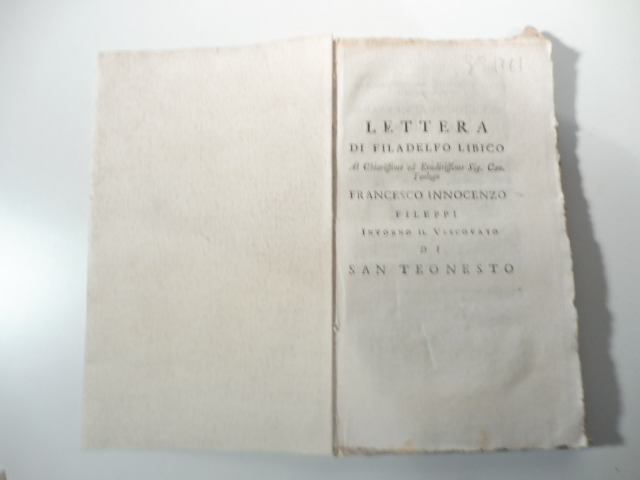 Lettera di Filadelfo libico al chiarissimo ed eruditissimo Sig. Can. …