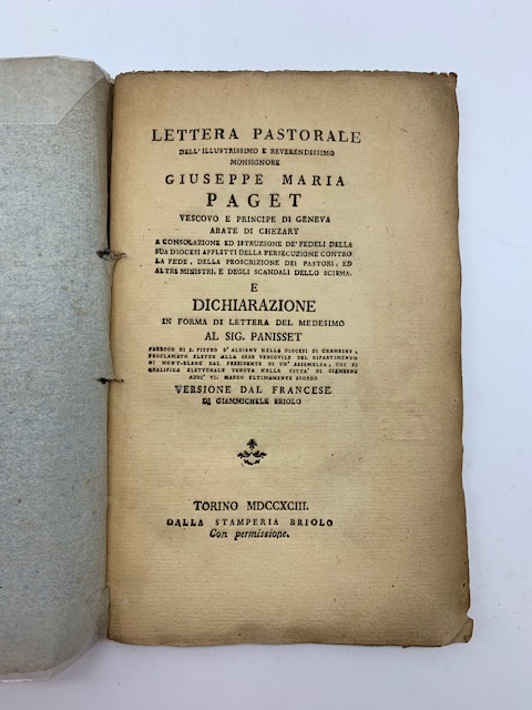 Lettera pastorale dell'illustrissimo Giuseppe Maria Paget vescovo e principe di …