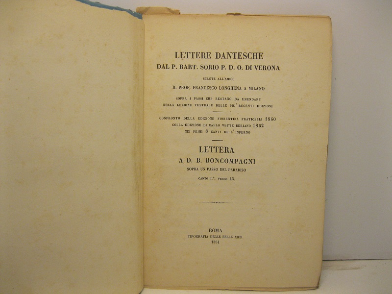 Lettere dantesche del P. Bart. Sorio P. D. O. di …
