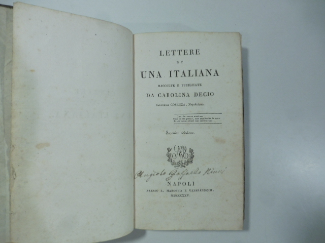 Lettere di una italiana raccolte e pubblicate da Carolina Decio …