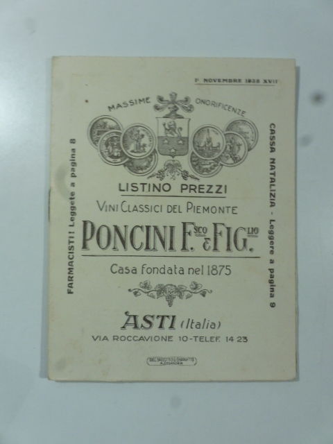 Listino prezzi vini classici del Piemonte. Poncini F. co & …
