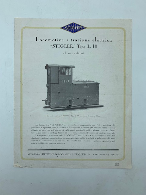Locomotive a trazione elettrica Stigler tipo L.10 (pieghevole pubblicitario)