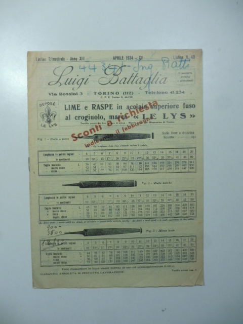 Luigi Battaglia. Lime e raspe in acciaio superiore fuso al …