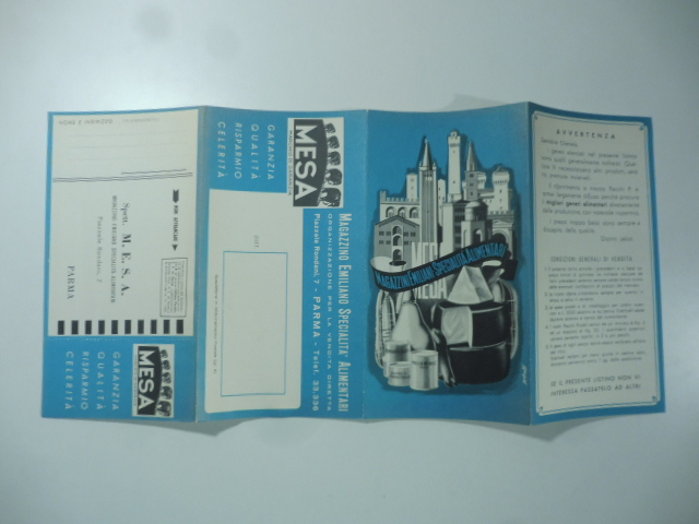 Magazzini emiliani. Specialita' alimentari. Pieghevole pubblicitario