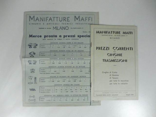 Manifatture Maffi. Prezzi correnti delle cinghie per trasmissioni