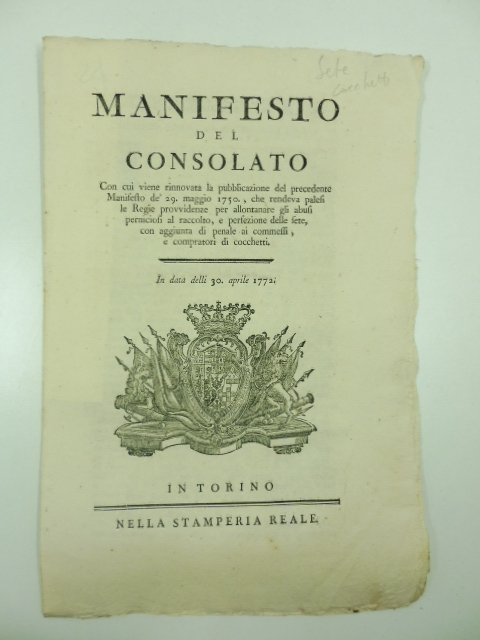 Manifesto del consolato con cui viene rinnovata la pubblicazione del …