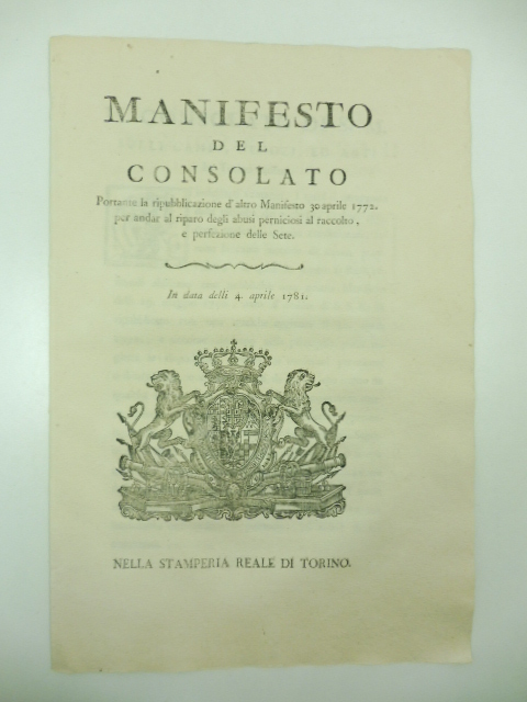 Manifesto del consolato portante la ripubblicazione d'altro manifesto 30 aprile …