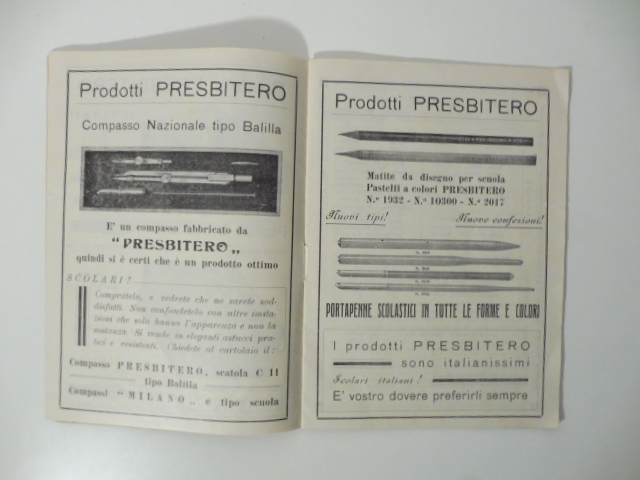 Matita nazionale. Pennino nazionale Presbitero. Grammatichetta italiana. Omaggio agli scolari
