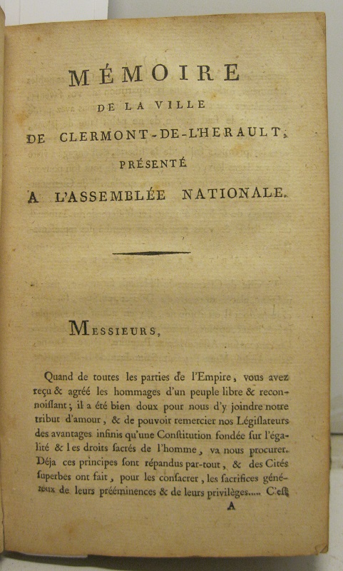 Memoire de la ville de Clermont De L'Herault pre'sente' a' …