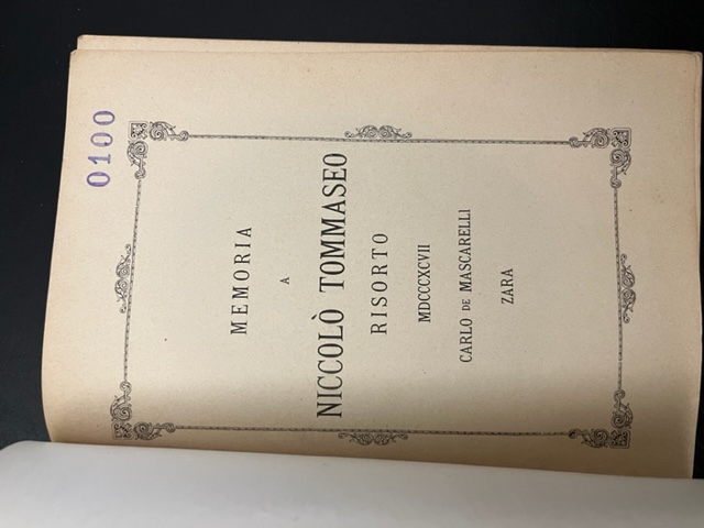 Memoria a Niccolo' Tommaseo risorto MDCCCXCVII