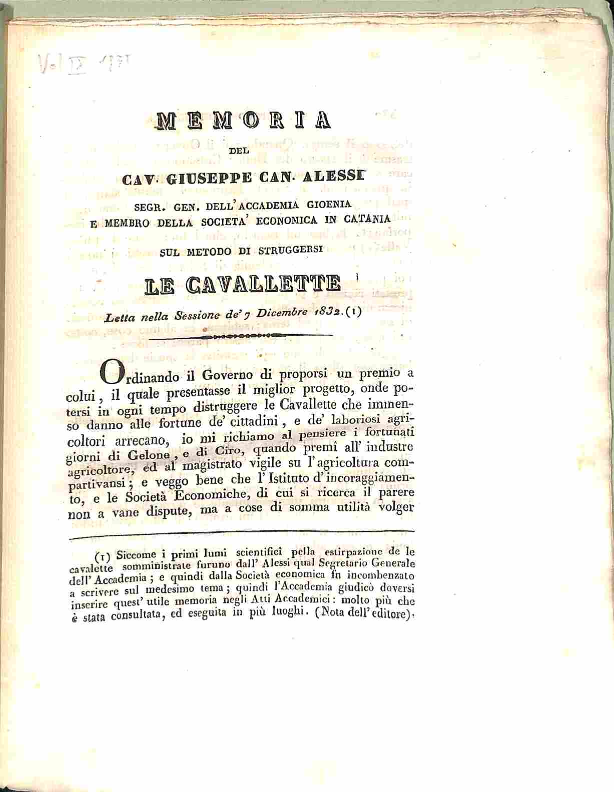 Memoria.sul metodo di struggersi le cavallette