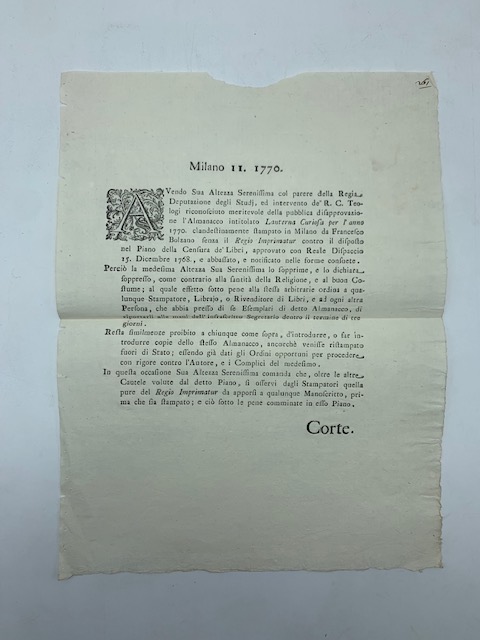 Milano II, 1770. Avendo Sua Altezza Serenissima. riconosciuto meritevole di …