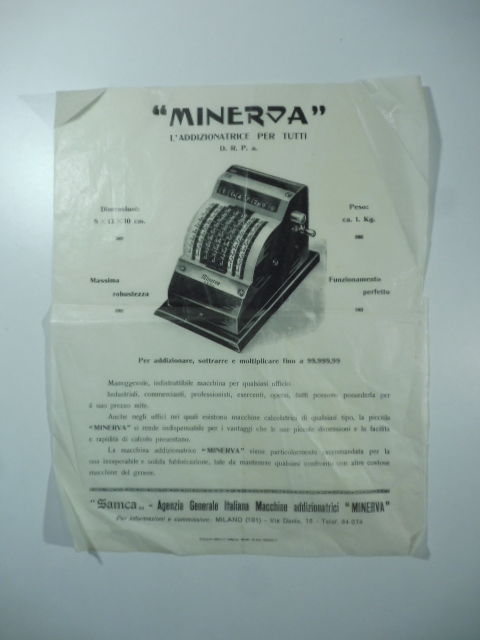 Minerva. L'addizionatrice per tutti. Foglio pubblicitario