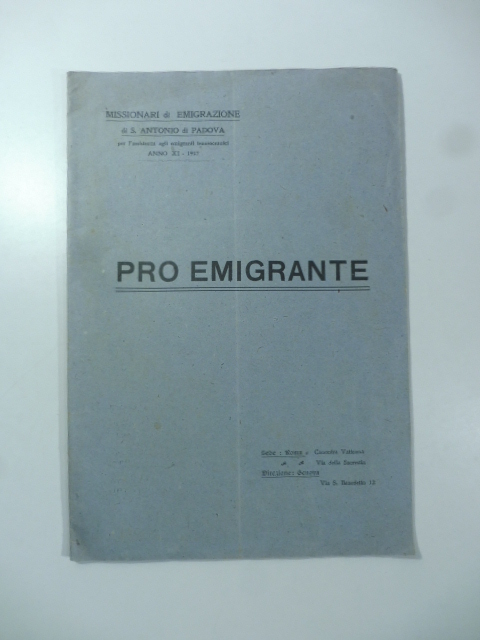 Missionari di emigrazione di S. Antonio di Padova per l'assistenza …