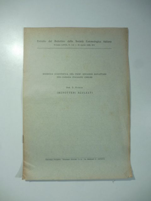 Missione scientifica del Prof. Edoardo Zavattari nel Sahara italiano (1933-34). …